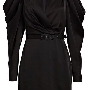 Jonathan Simkhai Black Mini Cold shoulder faux wrapped dress